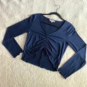 Ruched Drawstring Front V Neck Crop Top​